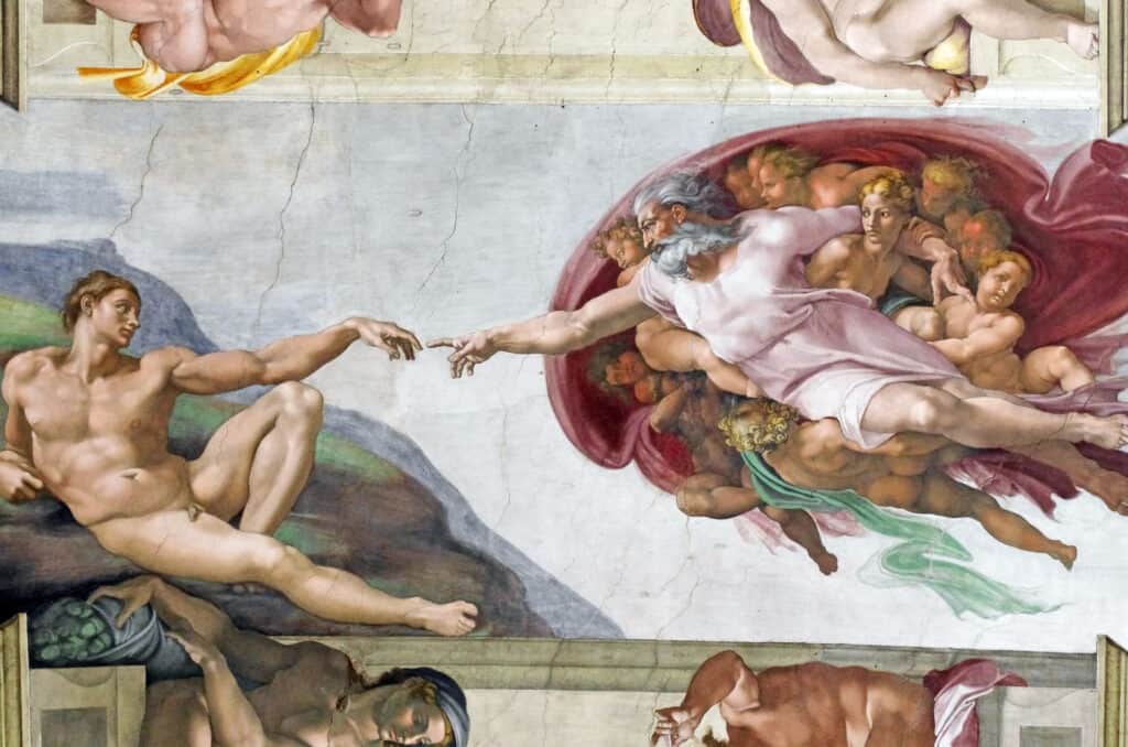 adams skabelse er en fresko lavet af michaelangelo som en del af loftet i det sixtinske kapel i vatikanet i rom